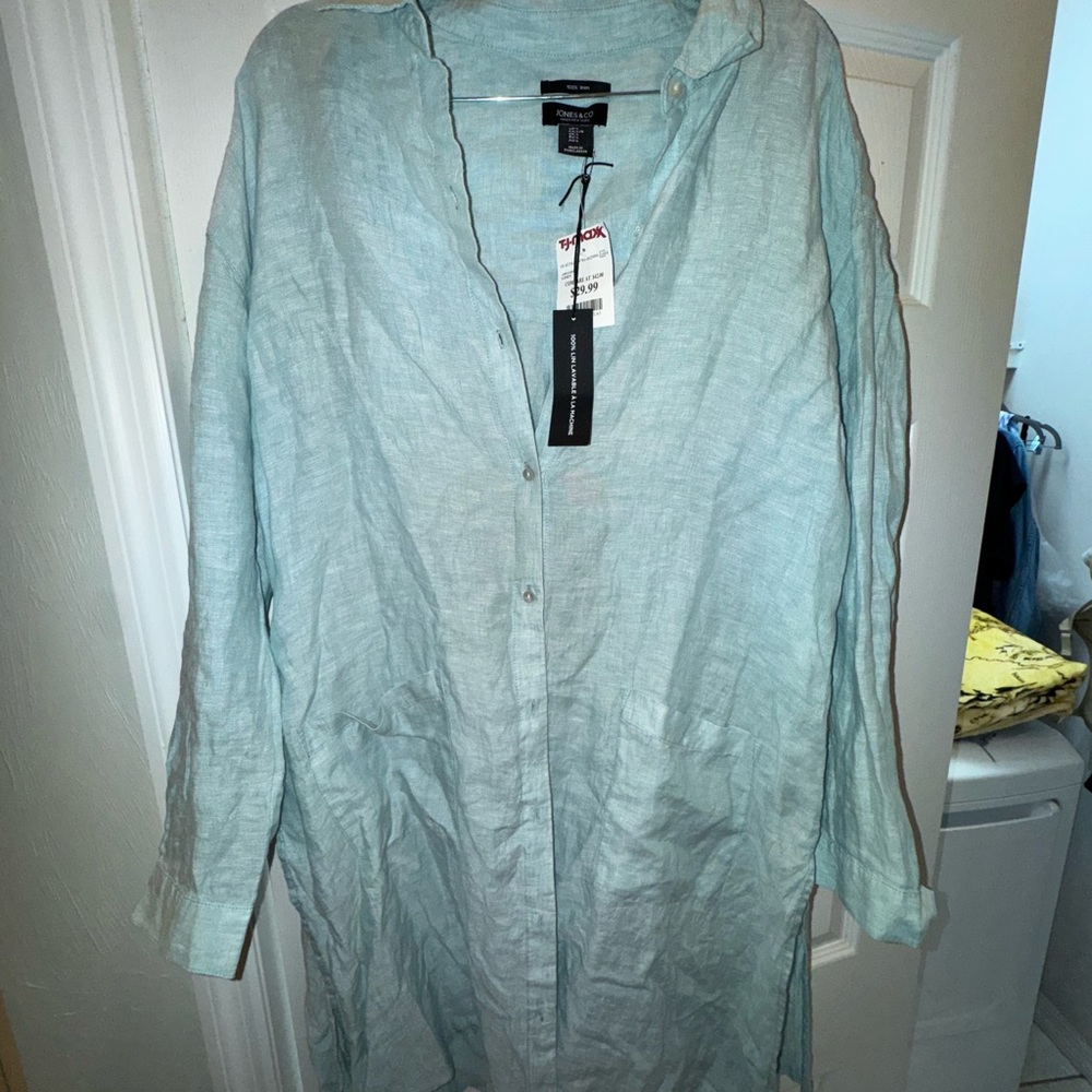 Jones & Co New York Casual Light Blue Button Down Bathing Suit Cover/Dress